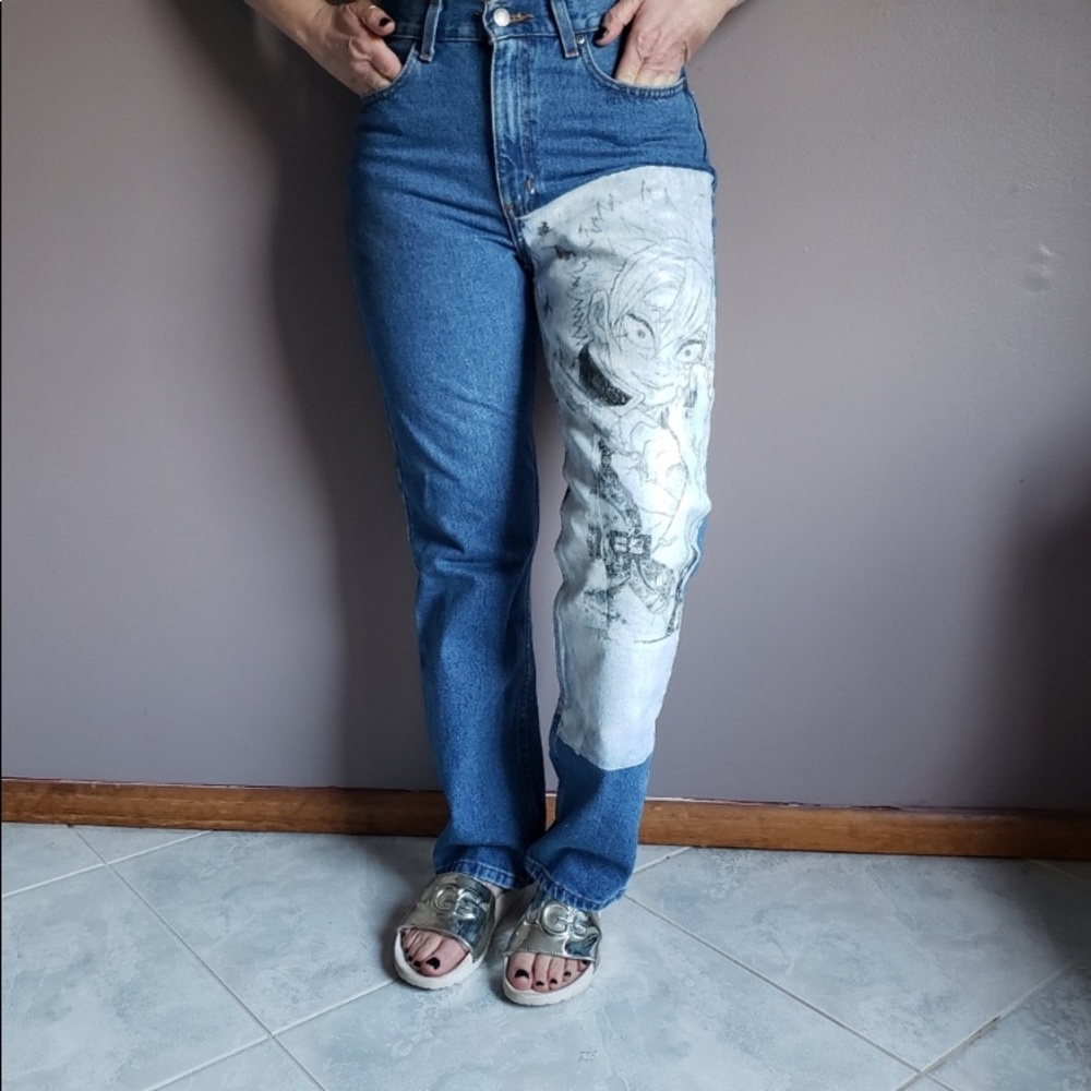Reworked and‎ Upcycled One Of A Kind Hand Painted Anime Jeans